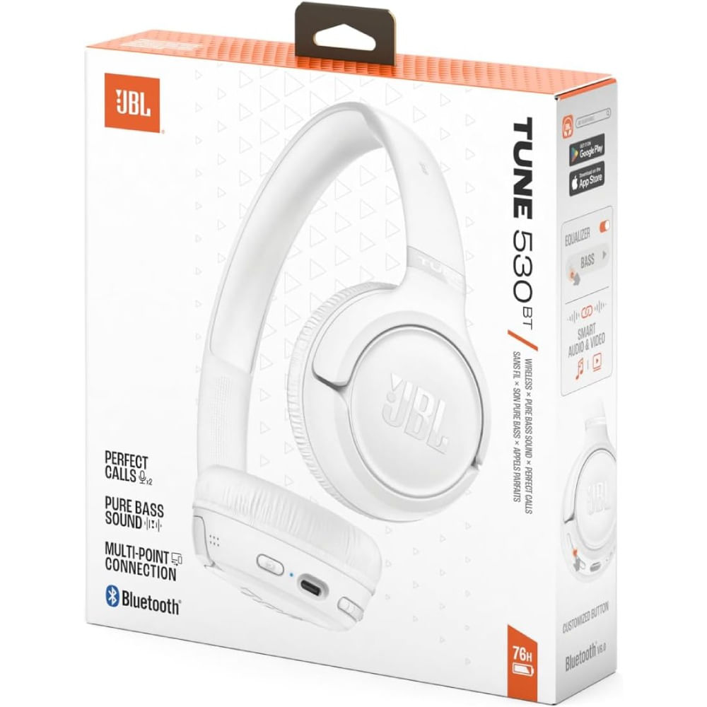 Audífonos JBL Tune 530BT Bluetooth 6.0 Hasta 76 Horas y Micrófonos Duales blanco