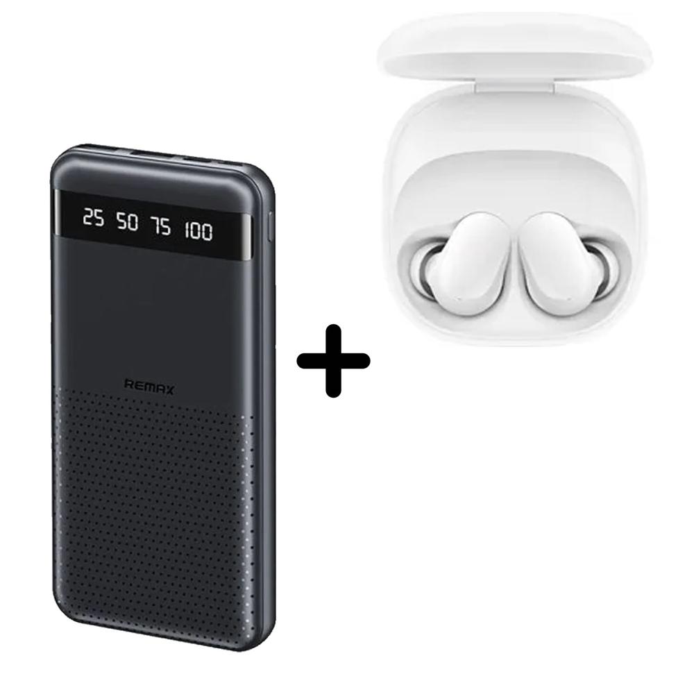 Combo Power Bank Remax RPP-10 Negro + Audífono Xiaomi 6 Play Blanco