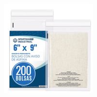 200 Bolsas de Polietileno Autoadhesivas Autosellables con Aviso de Asfixia 6x9P - SPARTAN INDUTRIAL