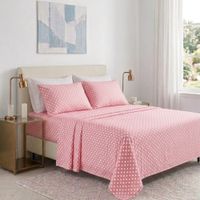 Juego de sabanas orma hogar 1.5 plazas rosado con estrellas blancas 200 hilos algodón pima