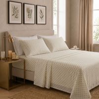Juego de sabanas orma hogar 2 plazas blanco con estrellas beige 200 hilos algodón pima