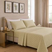 Juego de sabanas orma hogar king beige con estrellas blancas 200 hilos algodón pima