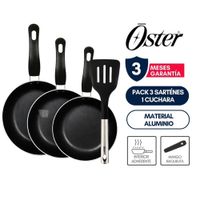 Pack x3 Sartenes de Aluminio Oster y Espátula Nylon