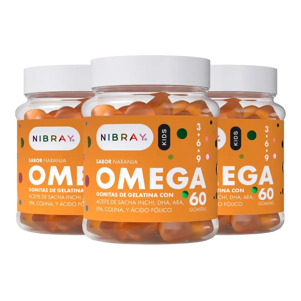 Omega 3 6 y 9 DHA ARA EPA Colina para Niños 3 Frascos Nibray Kids
