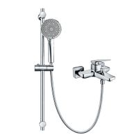 Grifería Monocomando para Ducha Tina Cromada con Barra Deslizante y Ducha Teléfono