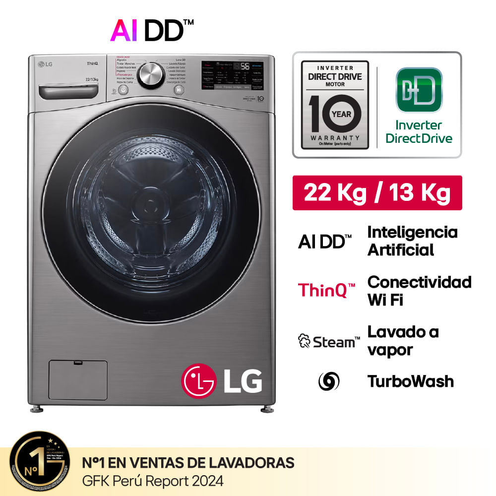 Lavaseca LG WD22VV2S6R 22-13 Kg Carga Frontal Plateado