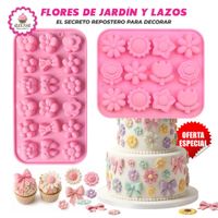 Pack de 2 Moldes de Silicona de Flores de Jardín y Lazos para Repostería