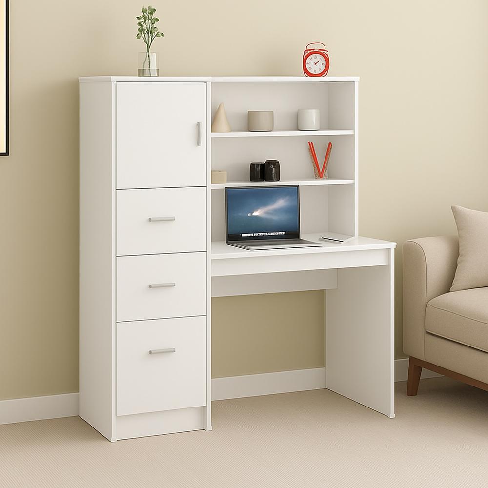 ESCRITORIO CON LIBRERO ENSUEÑO DE MELAMINA CAPRI BLANCO