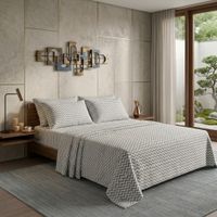 Juego de sabanas orma hogar 2 plazas blanco con zigzag plomo 200 hilos algodón pima