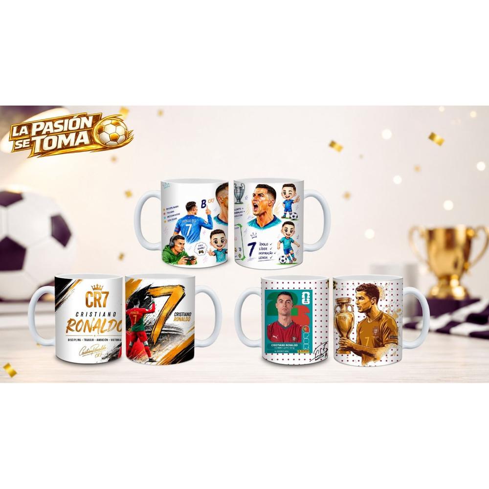 PACK X3 TAZAS DE CR7, FUTBOL COPA MUNDIAL, PADRE, GAMER