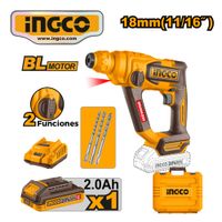 Rotomartillo Brushless Ingco 20V 18MM 1.8J SDS PLUS con 1 Batería 2.0AH con Cargador CRHLI201881