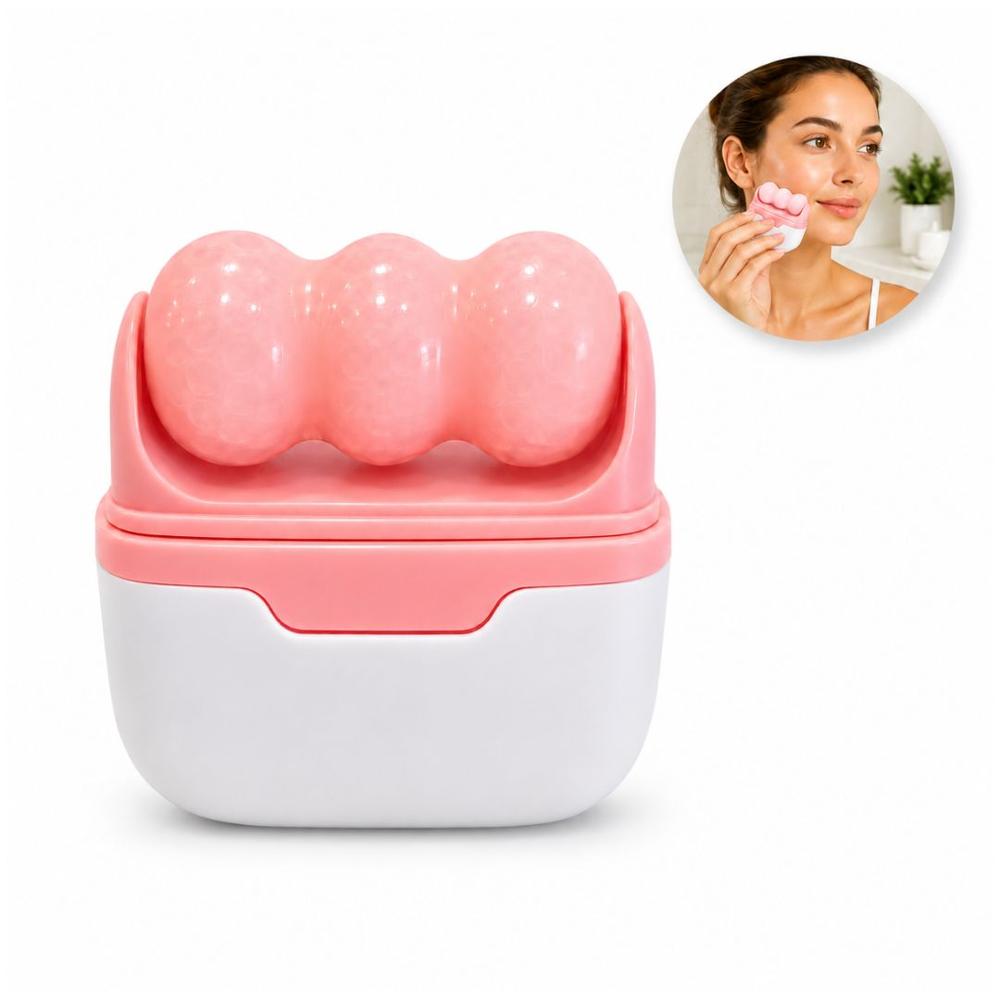 Masajeador Facial Ice Roller S30 Skincare Rostro Cuello Cuerpo Doble Cabezal - Rosado