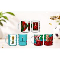 PACK X3 TAZAS DE CR7, FUTBOL MUNDIAL, PADRE, VERDE AGUA