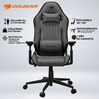 SILLA COUGAR EXPLORE JET GRAY F COMODIDAD ESTILO TERCIOPELO RECLINA 155