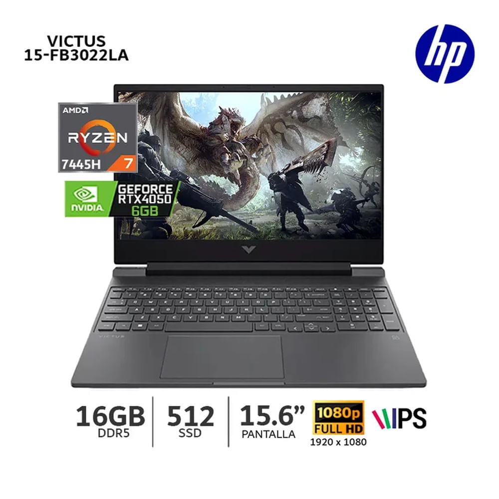 Laptop Gaming HP Victus 15-fb3022la, AMD Ryzen 7 7445HS, 16Gb Ram, 512Gb SSD, RTX 4050 6Gb -BT4F2LA