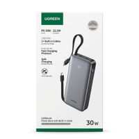 Power Bank Ugreen PB528 20000mAh 30W PD con 2 Cables USB-C Integrados Gris
