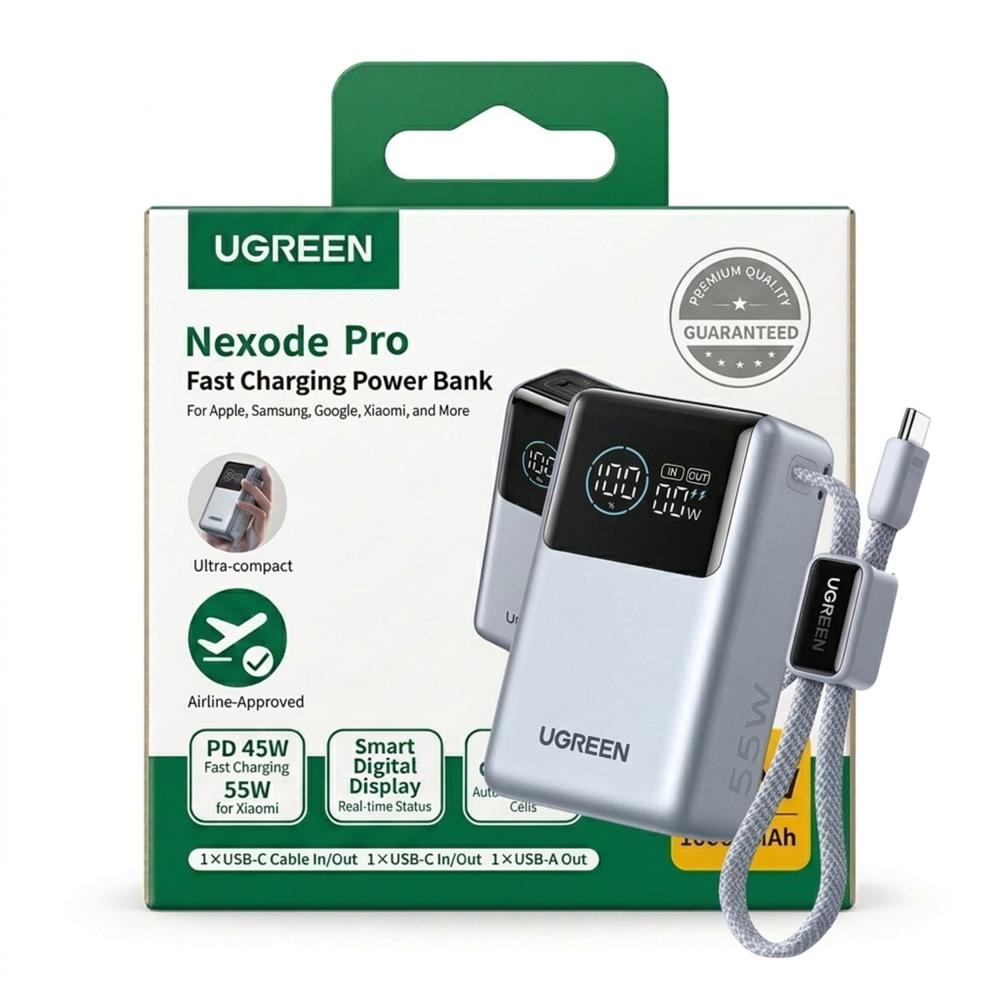 Power Bank Nexode Pro Ugreen PB727 10000mAh 55W Cable Integrado Pocket Para Aviones