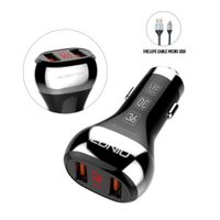 Cargador para Auto 3.0 con Medidor de Voltaje  Incl. Cable Micro USB