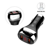 Cargador para Auto 3.0 con Medidor de Voltaje incl. Cable USB Tipo C