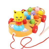 Juego de Pesca Didactico Gatito con Caña de Pescar Carrito de Madera Kitten Fishing Trailer