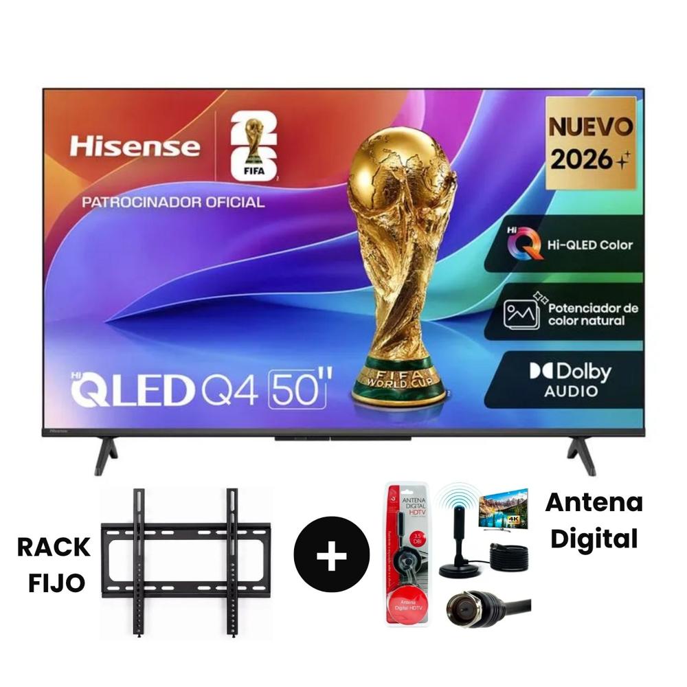 TV Hisense 50 QLED Modelo 50Q4SV más Antena Digital más Rack