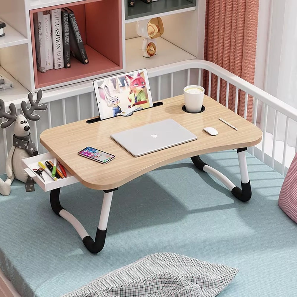 Mesa Bandeja Plegable Cama Multiusos para Laptop Desayuno Lectura 60 x 40 cm Color Madera