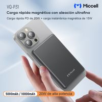 Miccell Batería Externa Magnética 10000mAh Power Bank Ultra Delgado con Carga Rápida PD 20W