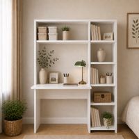 ESCRITORIO CON ESTANTE MODELO MINIMALISTA BLANCO