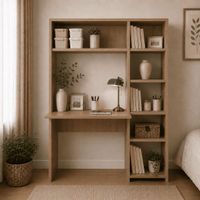 ESCRITORIO CON ESTANTE MODELO MINIMALISTA AVELLANA