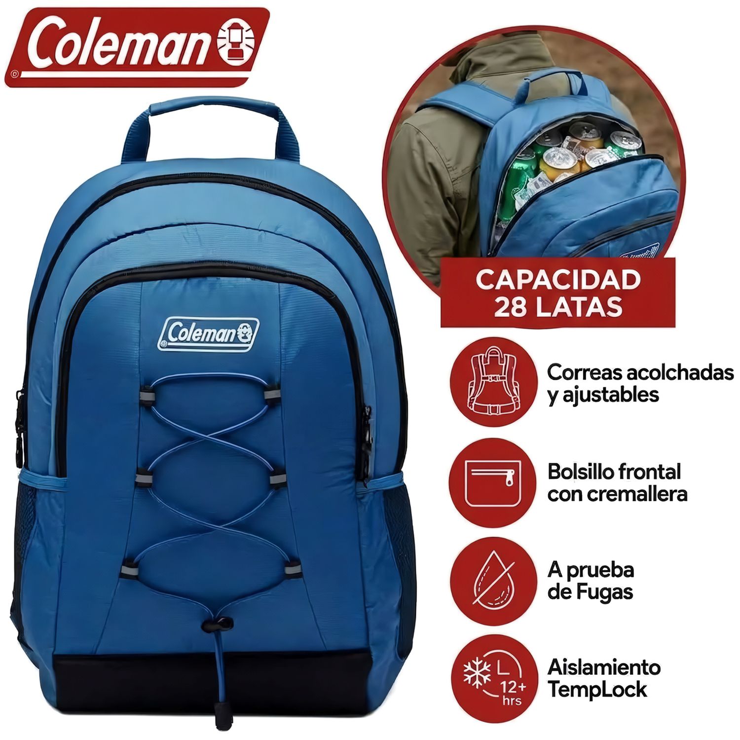 Mochila nevera portátil CHILLER de 28 latas con laterales blandos