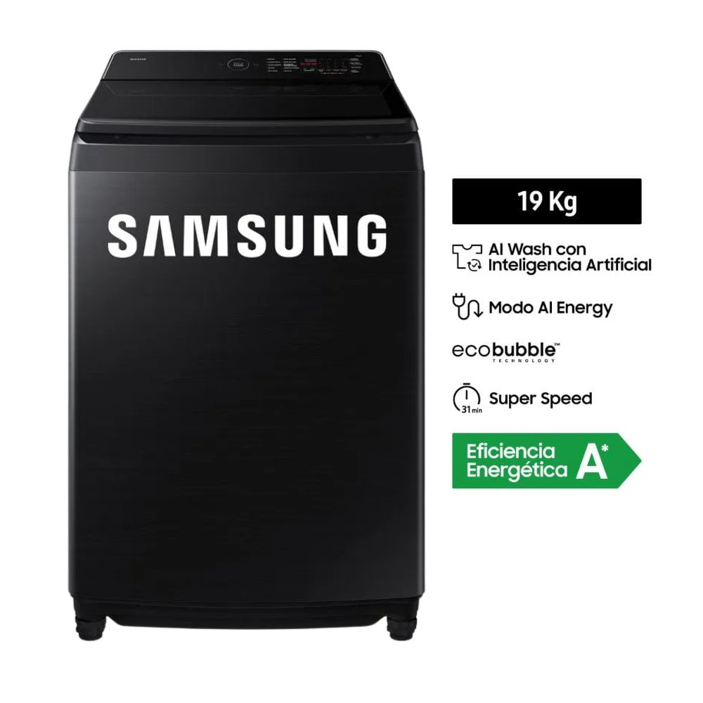 Lavadora Samsung AI Wash EcoBubble™ 19kg Negra WA80F19S8BPE