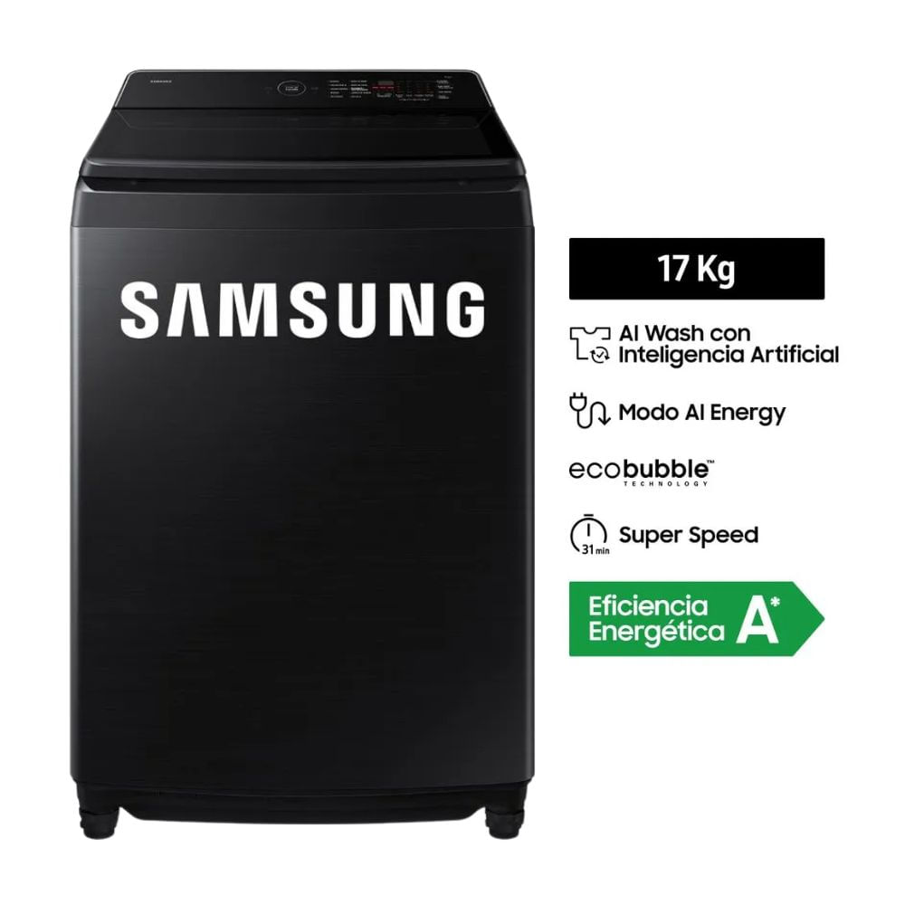 Lavadora Samsung AI Wash EcoBubble™ 21kg Negra WA80F21B9BPE