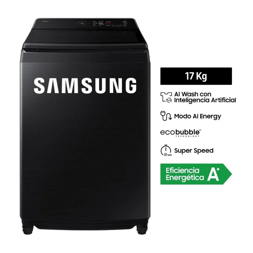 Lavadora Samsung AI Wash EcoBubble™ 17kg Negra WA80F17S8BPE