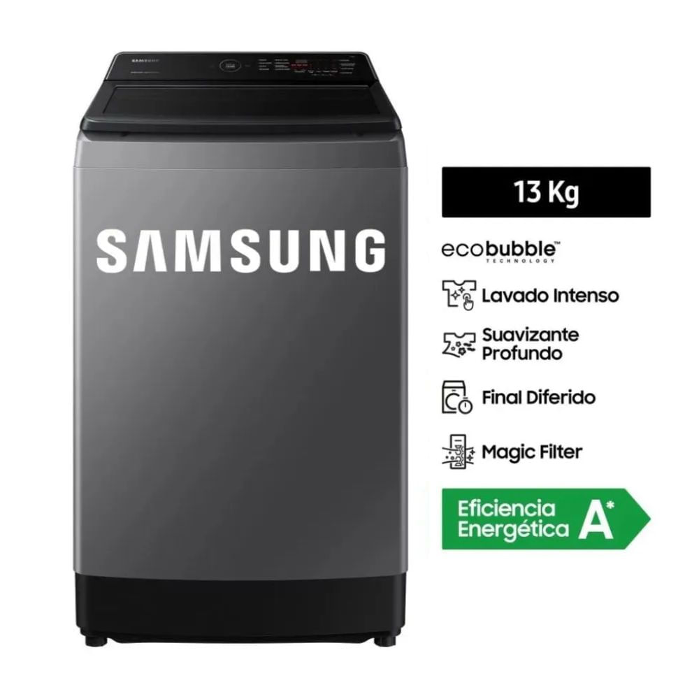 Lavadora Samsung Digital Inverter WA13CG5441BDPE Ecobubble 13 Kg Gris