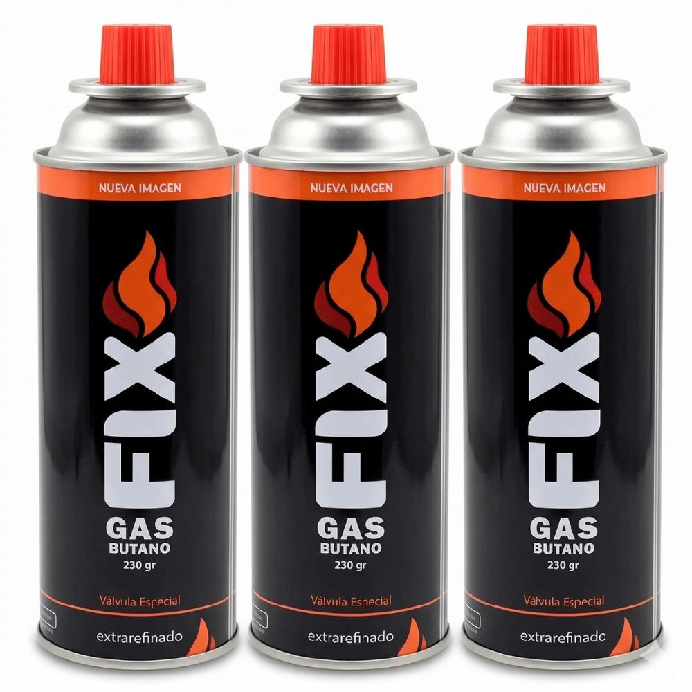 3x Gas Butano FIX Ultra Refinado valvula universal cocinillas flameadores EDI-4103