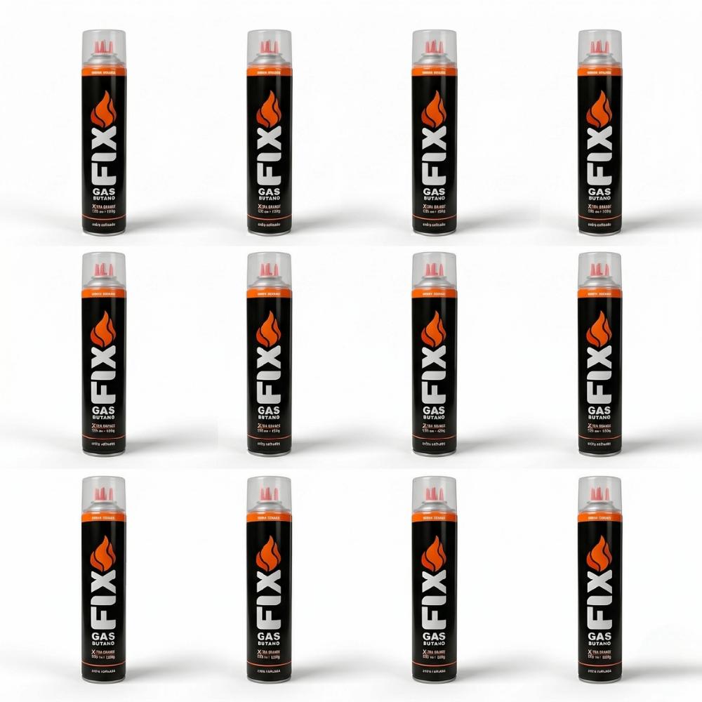 12x Gas Butano FIX Ultra Refinado Recarga Todo Tipo Encendedores sopletes 12EDI-500