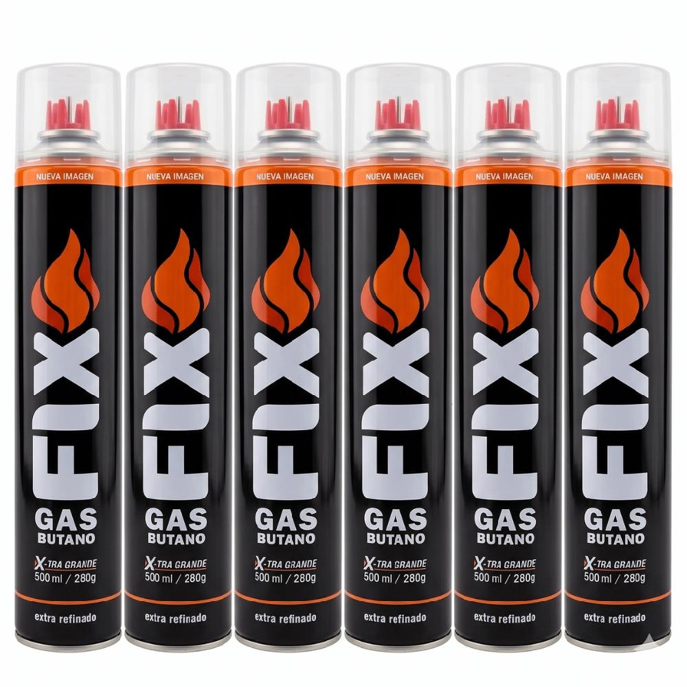 6x Gas Butano FIX Ultra Refinado Recarga Todo Tipo Encendedores sopletes 6EDI-500