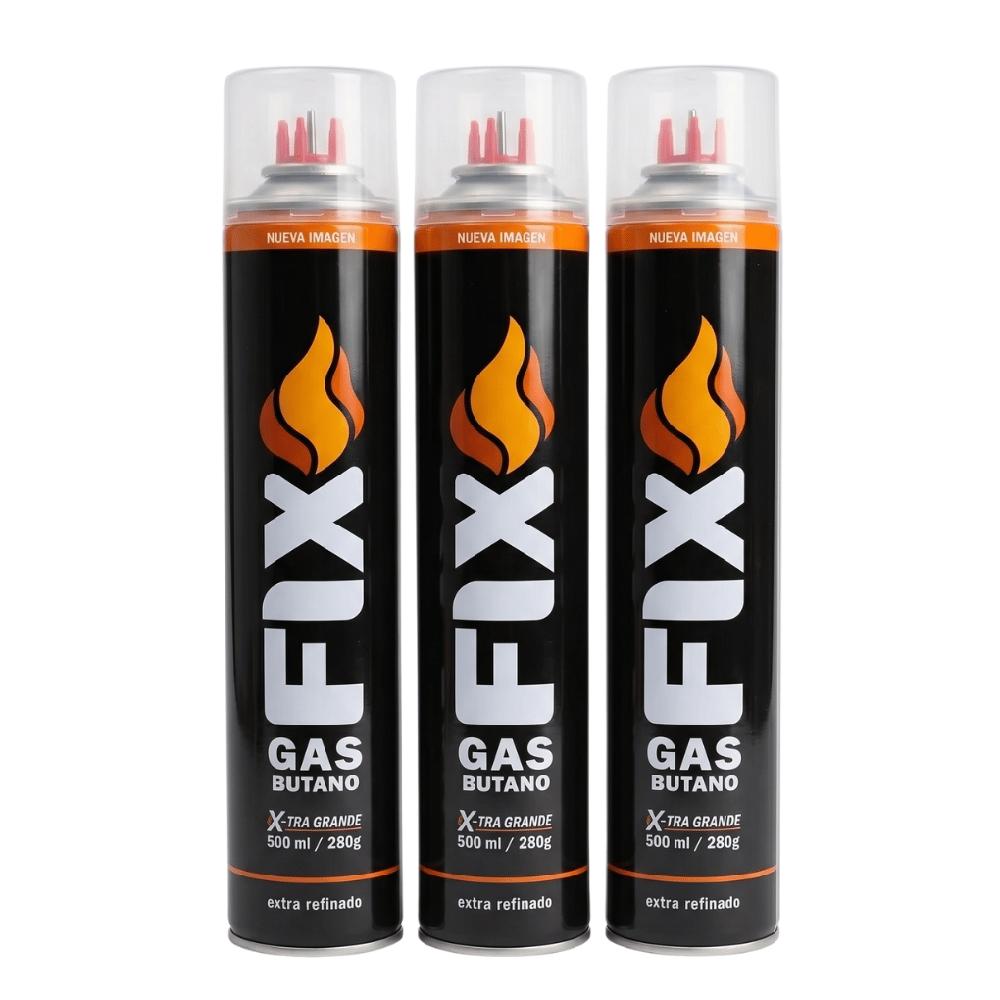 3x Gas Butano FIX Ultra Refinado Recarga Todo Tipo Encendedores sopletes 3EDI-500