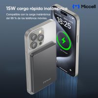 Miccell Power Bank Magnético 5000mAh Ultra Delgado con Carga Inalámbrica 15W y Carga Rápida PD 20W