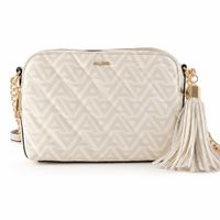 CARTERA CROSSBODY ALDO MONOGRAFIADA BEIGE CON CADENA DORADA