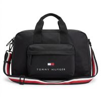 BOLSO DE VIAJE TOMMY HILFIGER NEGRO CON CINTA BLANCO Y ROJO