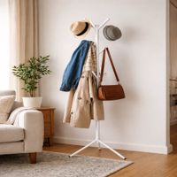Perchero Pie Blanco Colgador Armable Cartera Ropa 3 Nivel 9 Ganchos 160 cm