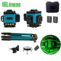 Kit Nivel Láser Verde 16 Líneas 4D 360 Grados Autonivelante Y 2 Baterías de Larga Duración