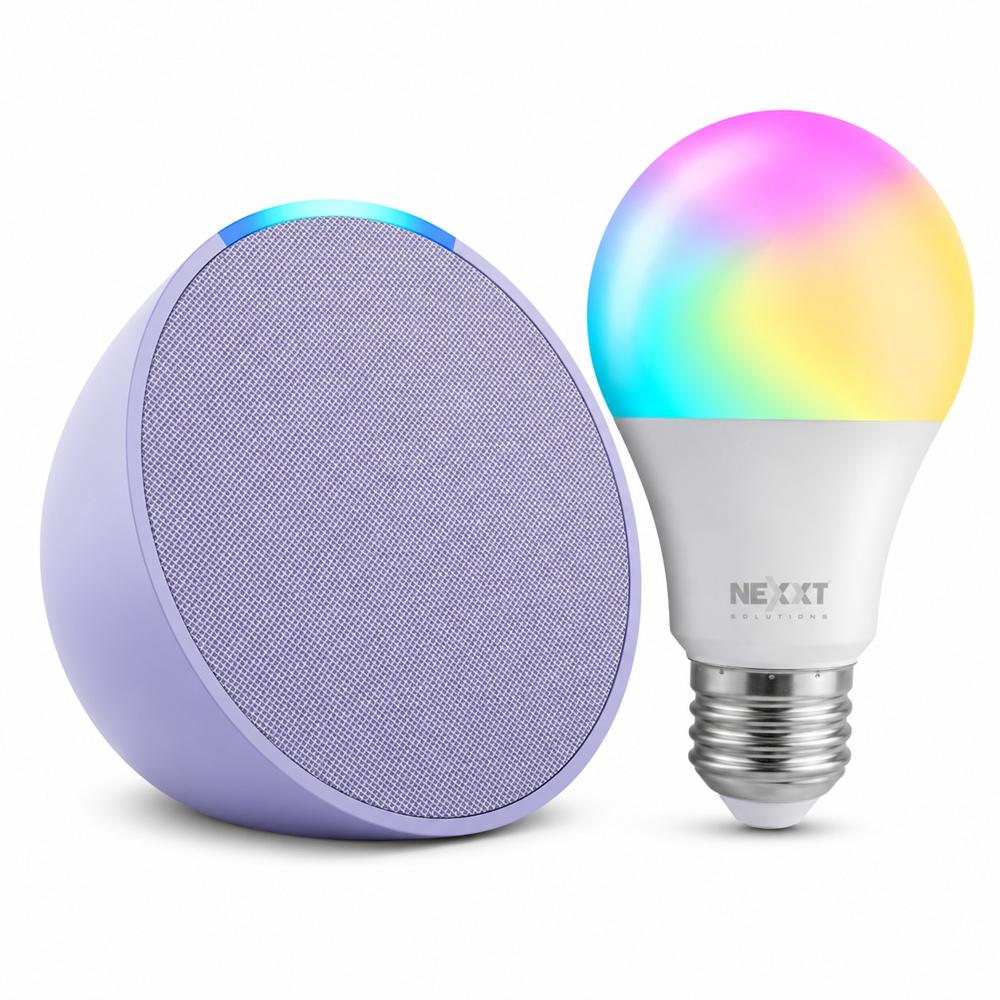 Combo Smart Parlante Amazon Alexa Echo Pop Morado Más Foco Inteligente Nexxt