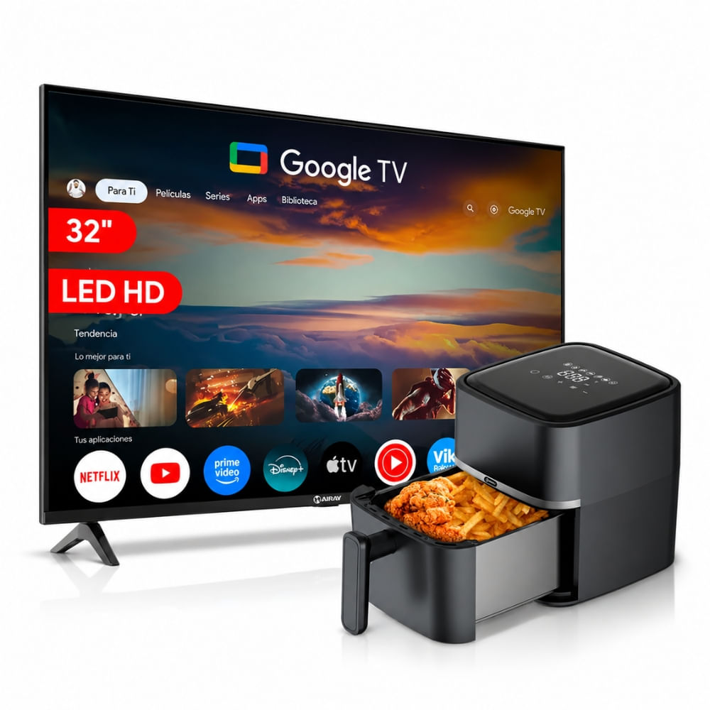 Combo Televisor 32 Pulgadas Google TV HD Más Freidora de Aire 3L