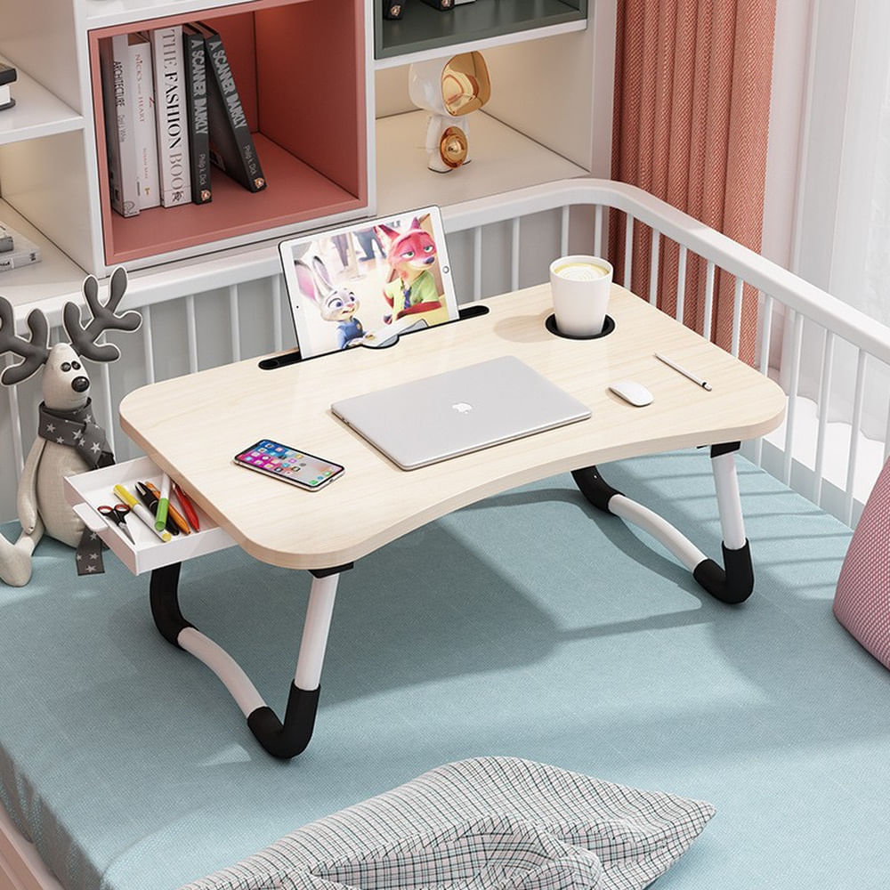 Mesa Bandeja Plegable Cama Multiusos para Laptop Desayuno Lectura 60 x 40 cm Color Madera Clara