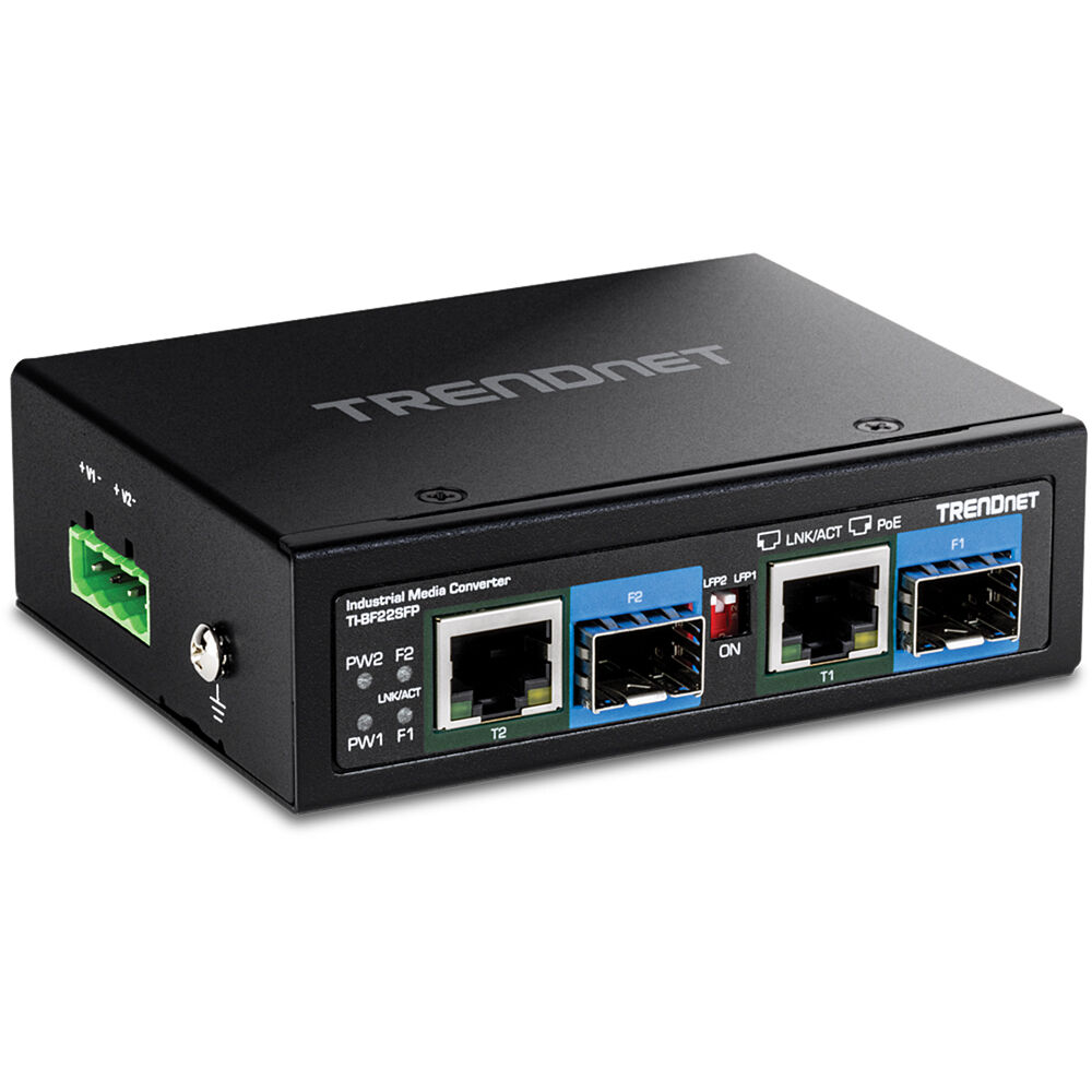TRENDnet TI-BF22SFP Convertidor de Medios Industrial 2 Puertos Gigabit SFP a RJ45 PoE++ co