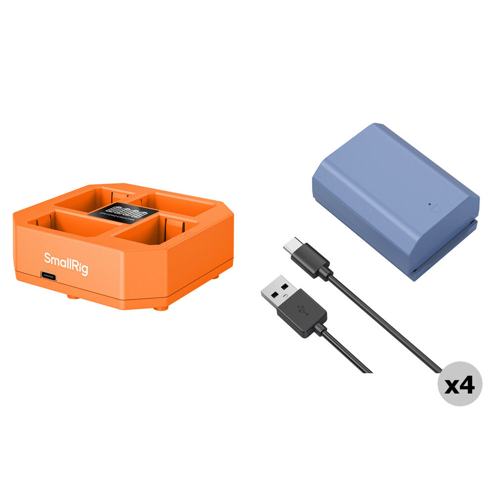SmallRig Kit de Baterías P-FZ100 USB-C con Cargador Cuádruple - 4 Baterías de 2400mAh y