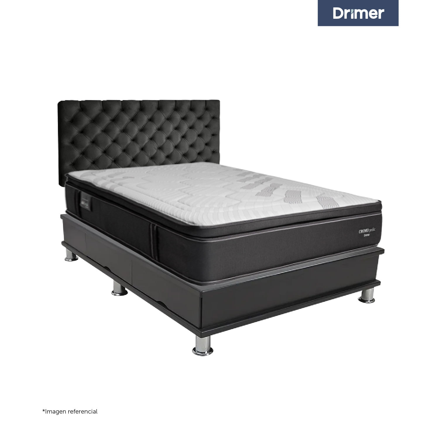 Dormitorio Capitone Futuredic King + Almohadas + Protector Gris