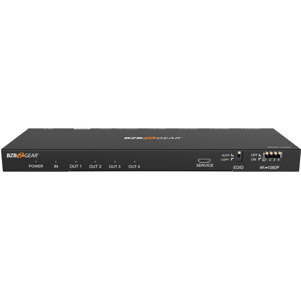 BZBGEAR Splitter HDMI 4 Puertos 4K 60Hz con Salida de Audio Digital/Analógica